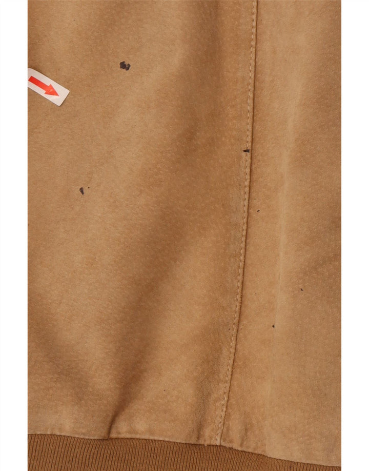 Giubbotto bomber vintage in pelle scamosciata da uomo IT 50 grande in pelle marrone