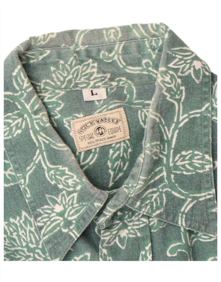 Camicia vintage da uomo in viscosa floreale verde grande