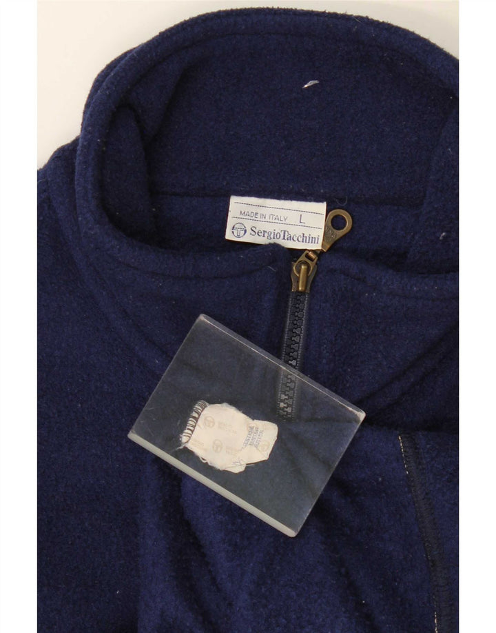 Maglione in pile da uomo Sergio Tacchini con zip e collo grande in poliestere blu navy