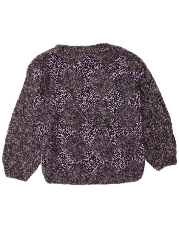 Maglione vintage da donna con scollo a barca UK 16 Grande grigio a rombi/diamante