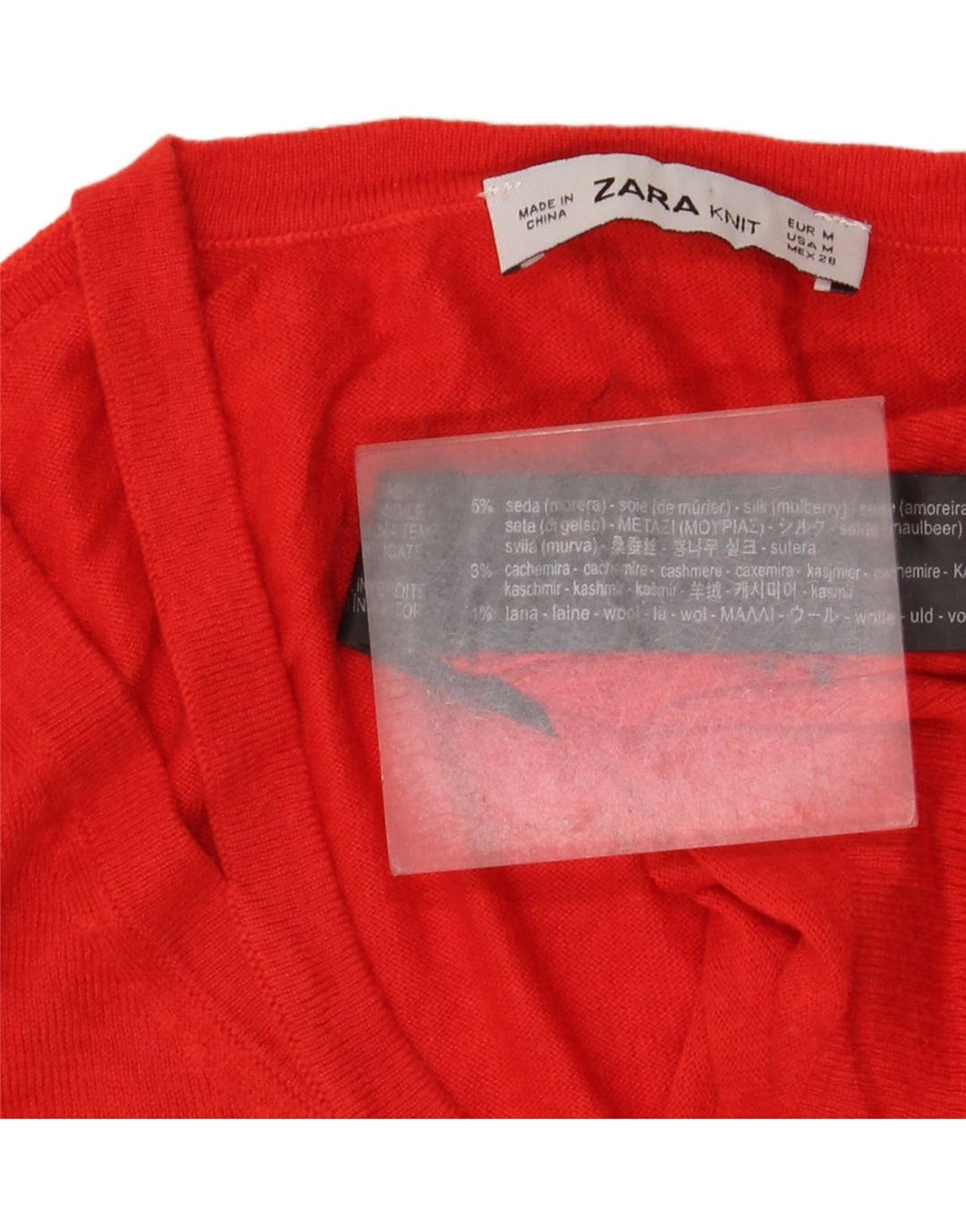 Maglione corto con scollo a V da donna Zara UK 12 seta rossa media