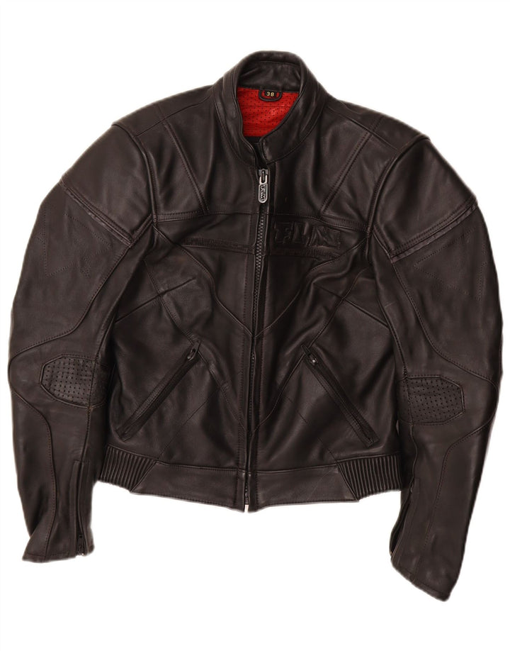 FLM Womens Graphic Leather Racer Jacket EU 38 Medium Black Leather