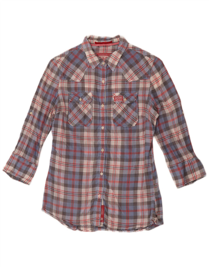 Camicia a maniche 3/4 da donna Superdry UK 14 cotone a quadri blu medio