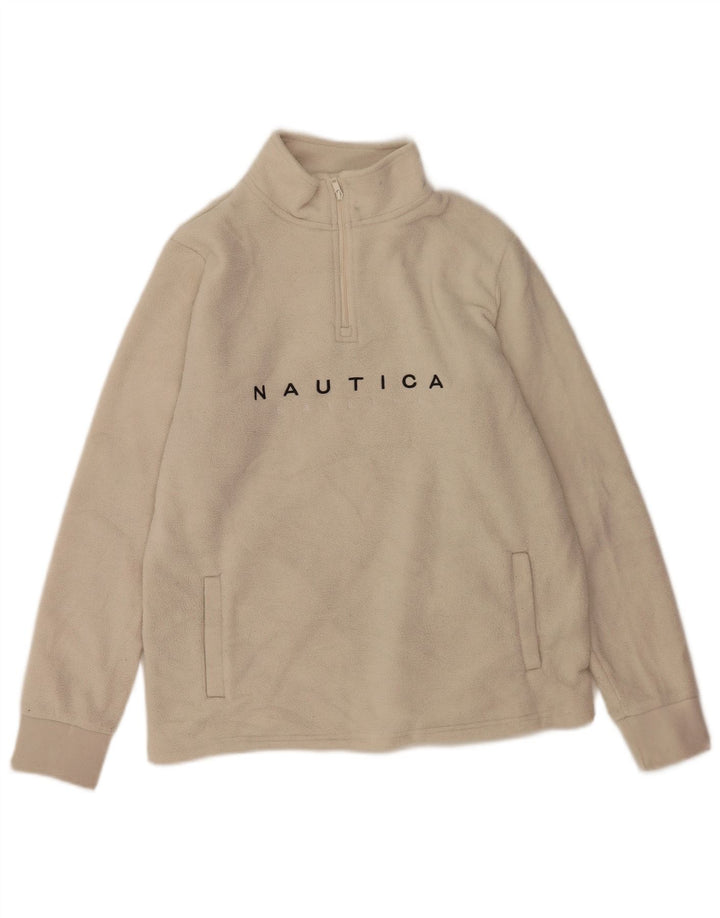 Maglione in pile da uomo con collo con zip grafica Nautica, poliestere bianco sporco medio