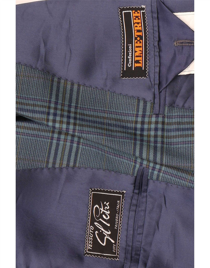 Giacca blazer vintage da uomo a 2 bottoni IT 50 grande lana a quadri blu