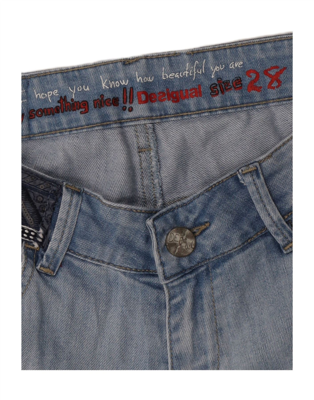 Desigual Pantaloncini di jeans invecchiati con grafica da donna W28 Blu medio floreale