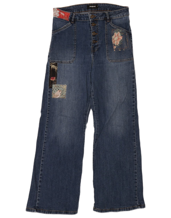 Jeans Desigual da donna a vita alta a gamba larga EU 30 XL W30 L29 Patchwork blu