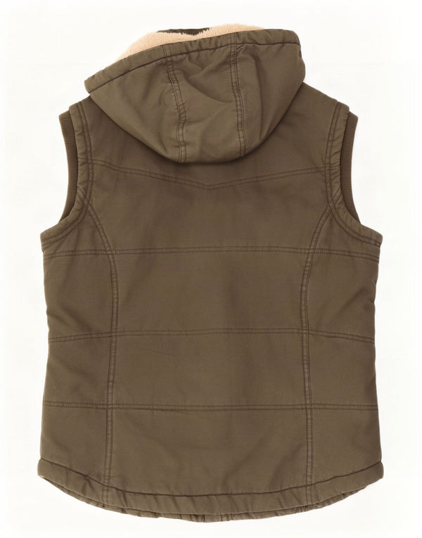 Gilet imbottito in sherpa con cappuccio da donna Weird Fish UK 14 grande cotone kaki