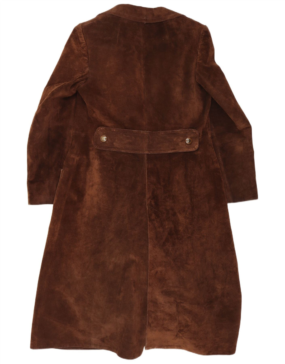 Cappotto doppiopetto vintage in pelle scamosciata da donna UK 10 piccolo marrone