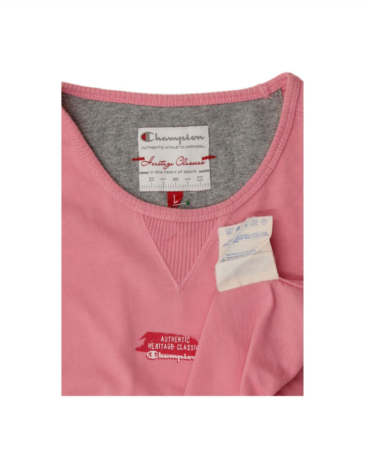 CHAMPION Womens Heritage Classics Top Long Sleeve UK 16 Large Pink Cotton