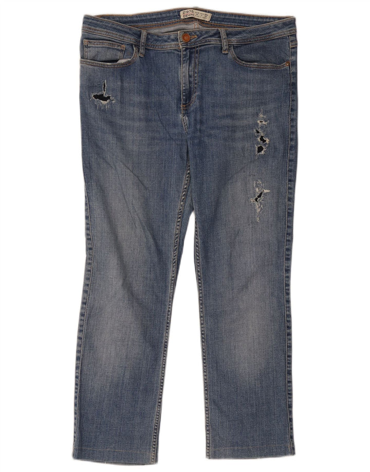 Jeans dritti effetto invecchiato da donna Zara EU 42 Large W32 L26 Blu