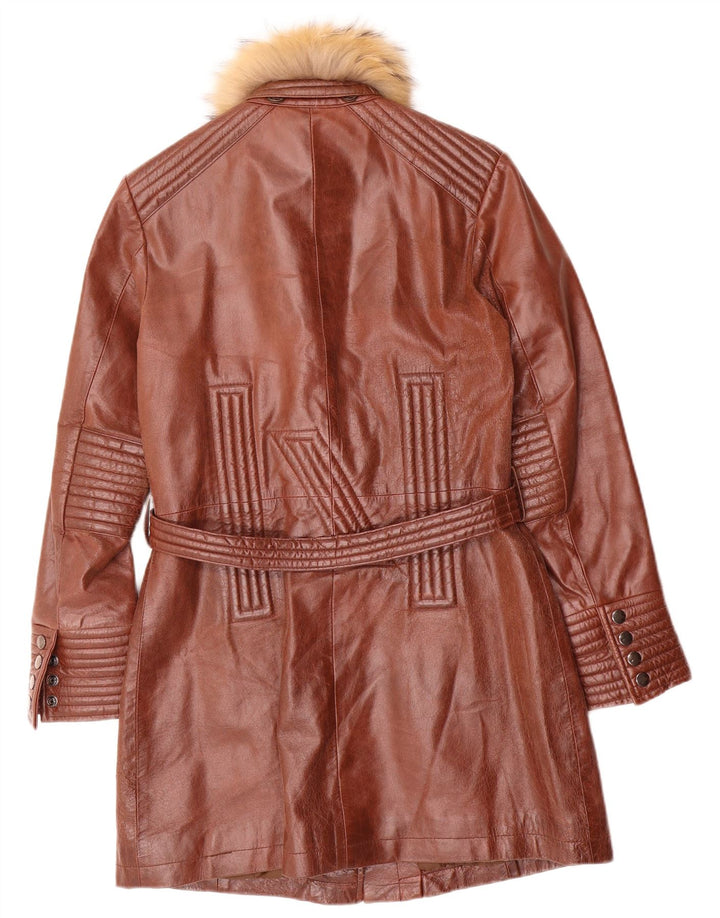 Cappotto in pelle vintage da donna UK 10 piccolo marrone