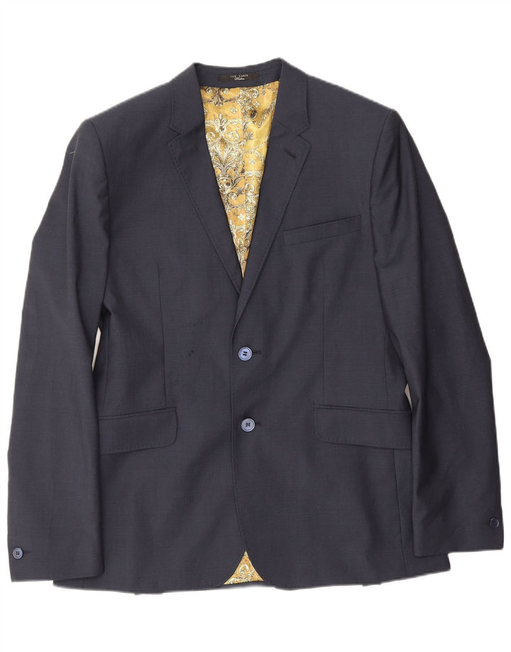 Giacca blazer da uomo a 2 bottoni Ted Baker UK 40 Large in lana vergine blu navy