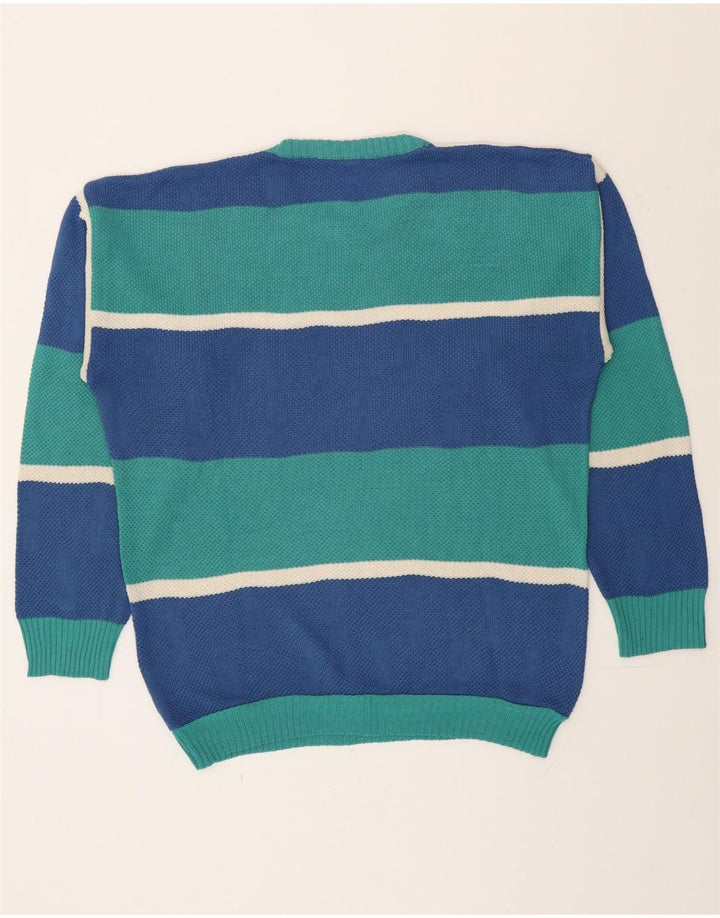 Maglione girocollo da uomo vintage a righe grandi blu