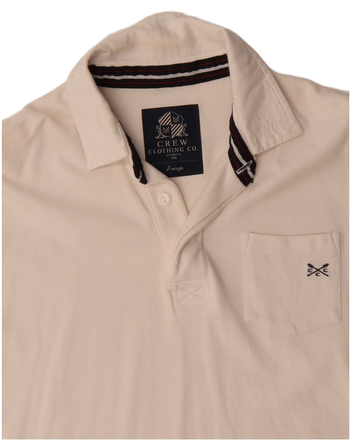 CREW CLOTHING Polo da uomo a manica lunga grande in cotone bianco