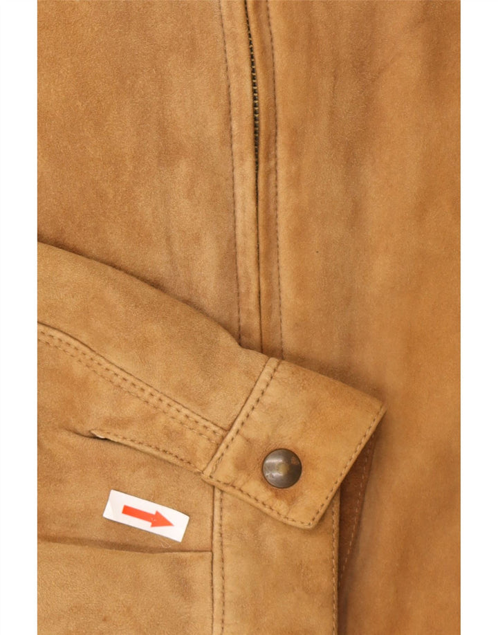 Giubbotto bomber vintage in pelle scamosciata da uomo IT 50 grande in pelle marrone