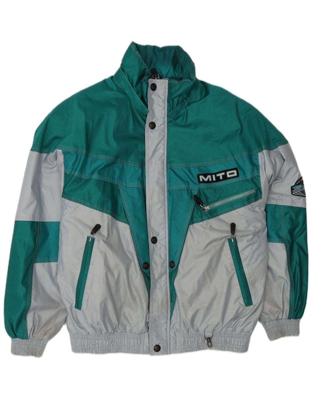 Giacca da sci grafica da uomo vintage EU 48 Poliammide color block verde medio
