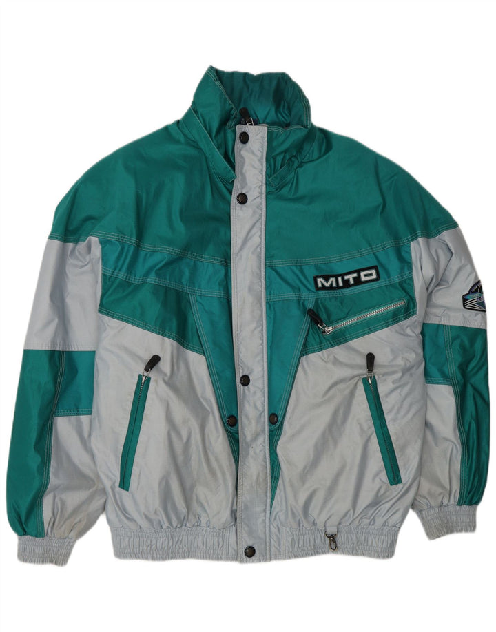 Giacca da sci grafica da uomo vintage EU 48 Poliammide color block verde medio