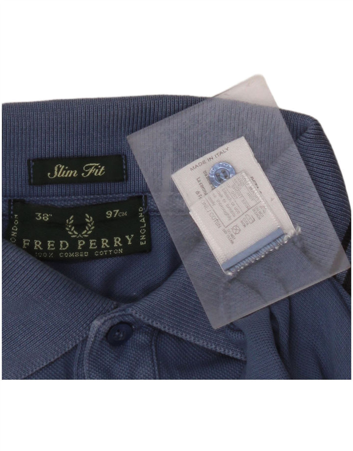 FRED PERRY Mens Slim Fit Polo Shirt Small Blue Cotton