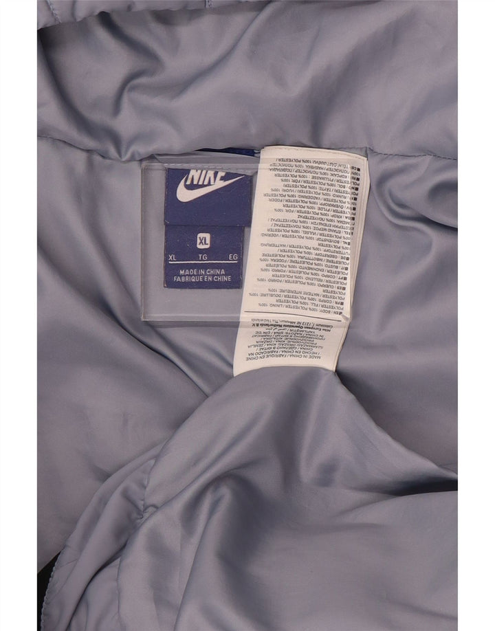 Giacca imbottita con cappuccio con grafica NIKE da donna UK 18 XL poliestere blu