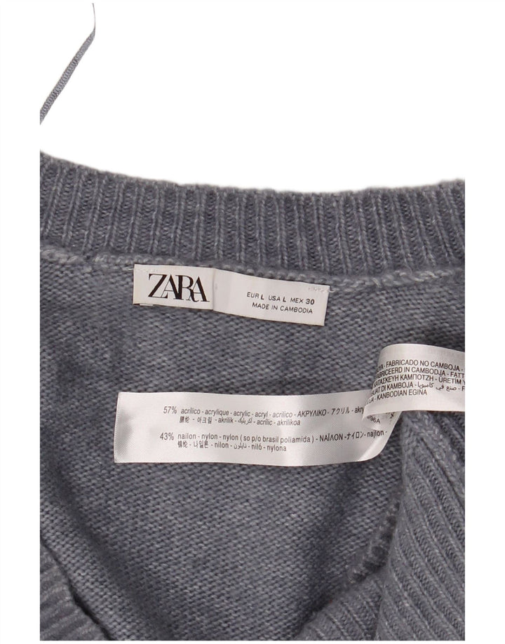 Maglione oversize con scollo a V da donna Zara UK 16 grande acrilico grigio