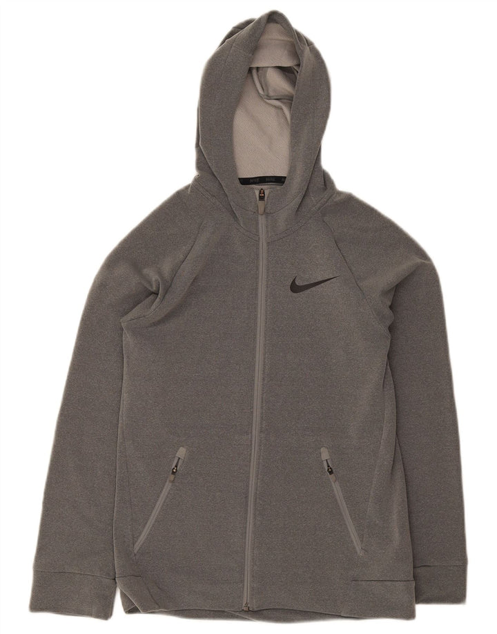 Felpa con cappuccio e zip Nike Dri Fit da donna UK 14 Large Grigio Poliestere