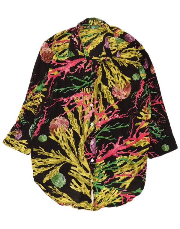 Antica Sartoria Camicia da donna con maniche a 3/4 Camicetta UK 14 Medio Nero Floreale