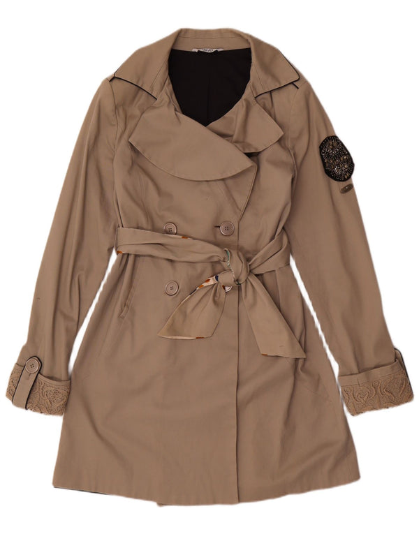 LIU JO Womens Double Breasted Trench Coat IT 46 Large Beige Cotton
