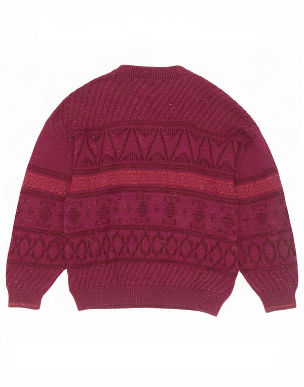 Maglione cardigan da uomo vintage UK 46 XL Lana geometrica bordeaux