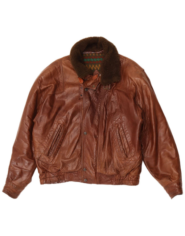 Giacca in pelle vintage da uomo IT 50 grande marrone