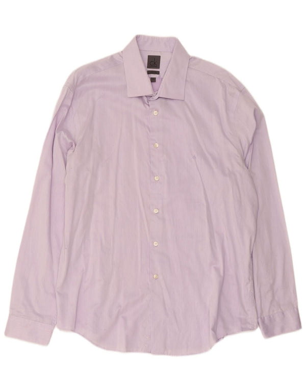 Camicia slim fit da uomo Calvin Klein taglia 44 17 1/2 XL cotone gessato viola
