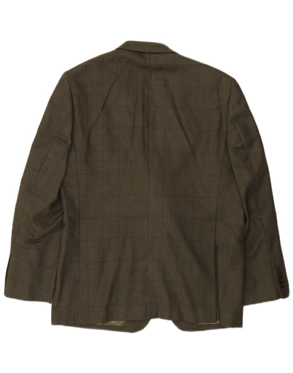 JAEGER Giacca blazer da uomo a 2 bottoni UK 42 XL Lana a quadri kaki
