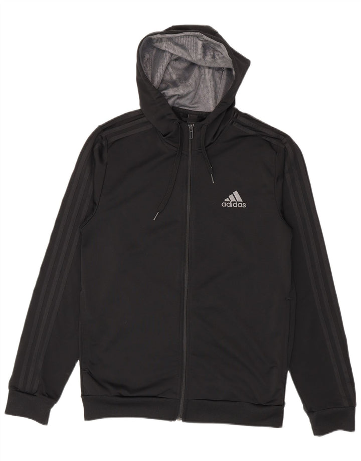 Maglione con cappuccio e zip da uomo Adidas UK 38/40 poliestere nero medio
