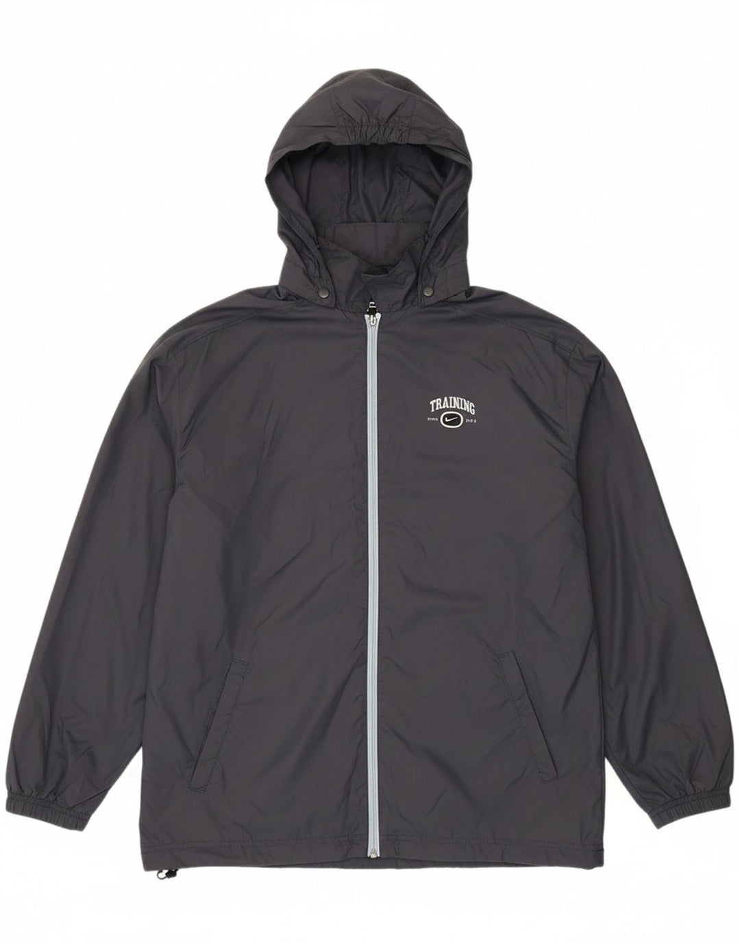 NIKE Boys Big & Tall Hooded Rain Jacket 13-14 Years XL Grey Polyester