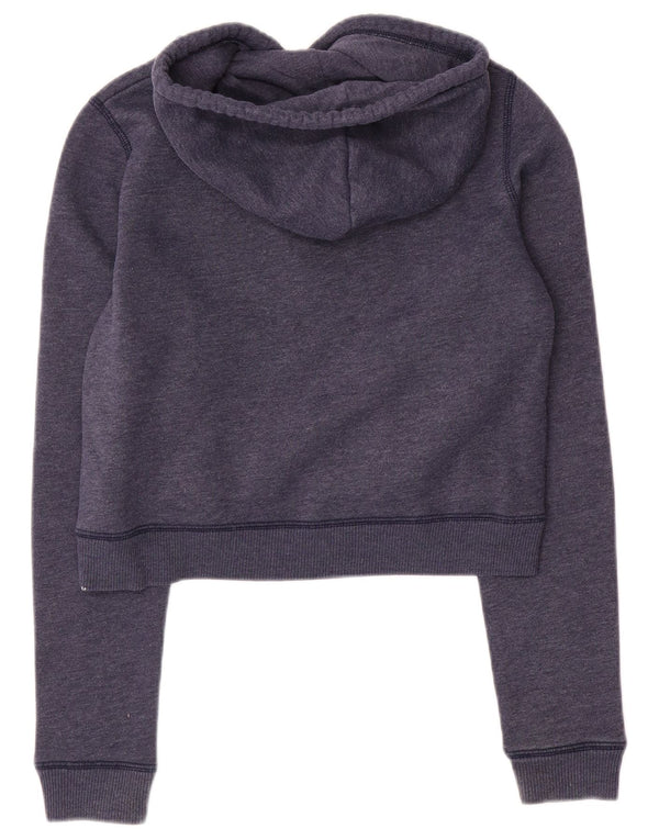 Felpa con cappuccio Hollister Graphic Crop da donna UK 6 XS Blu Navy Cotone