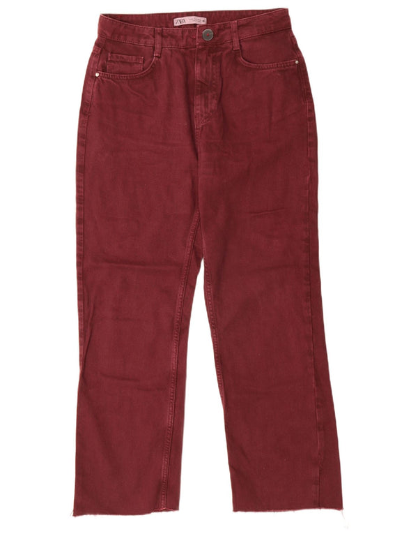 Jeans dritti a vita alta da donna Zara EU 38 piccoli W28 L27 Borgogna