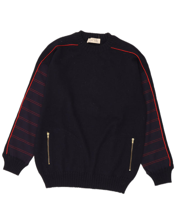 Maglione maglione girocollo da uomo vintage a righe blu navy medio
