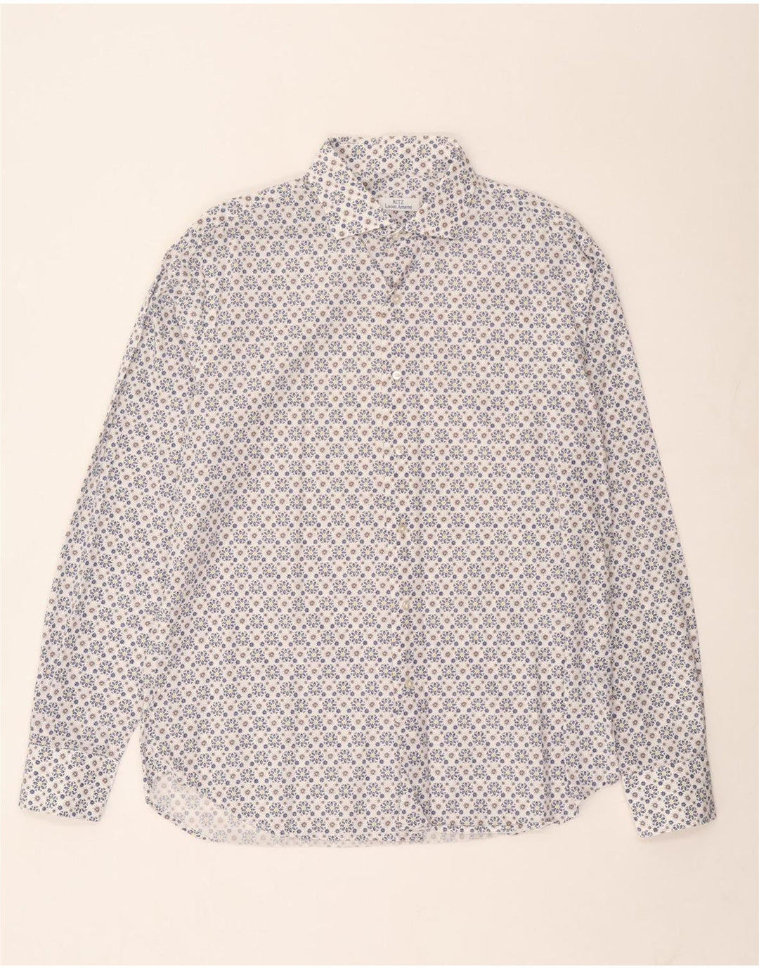 Camicia da uomo Ritz taglia 44 17 1/2 XL cotone floreale bianco