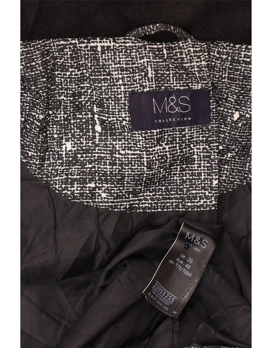 Giacca trapuntata da donna Marks & Spencer UK 20 2XL Poliestere chiazzato nero