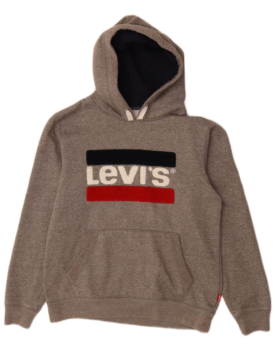 Maglione con cappuccio grafico da donna LEVI'S UK 16 grande cotone chiazzato grigio
