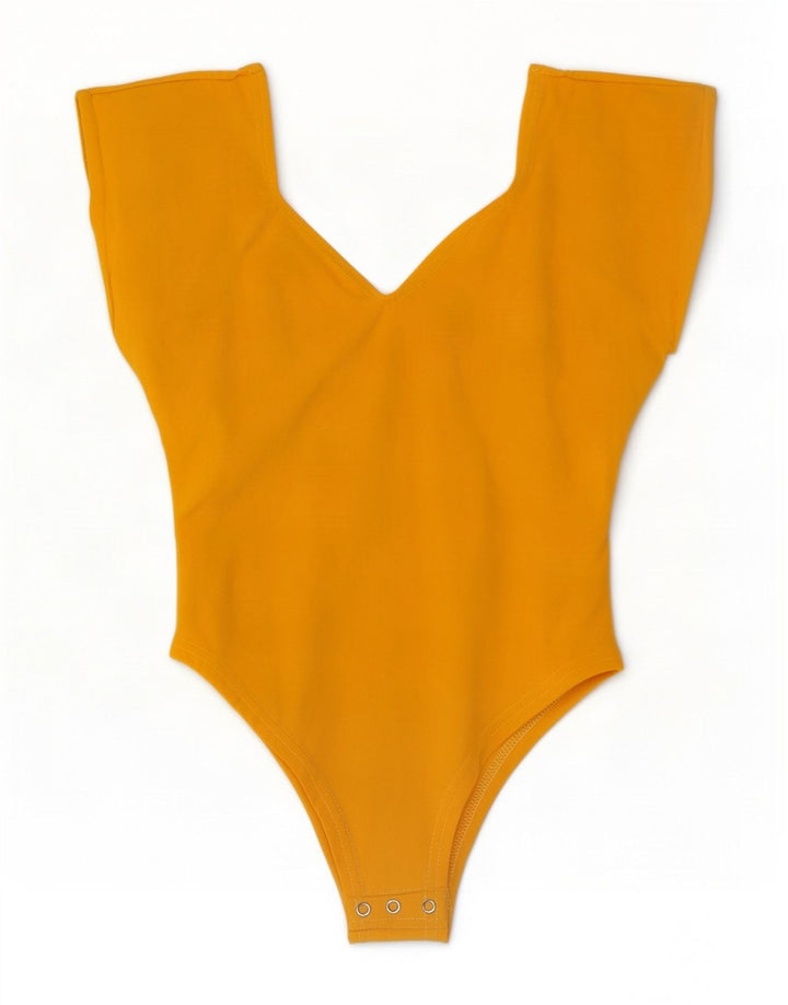 Body senza maniche vintage da donna UK 12 cotone giallo medio