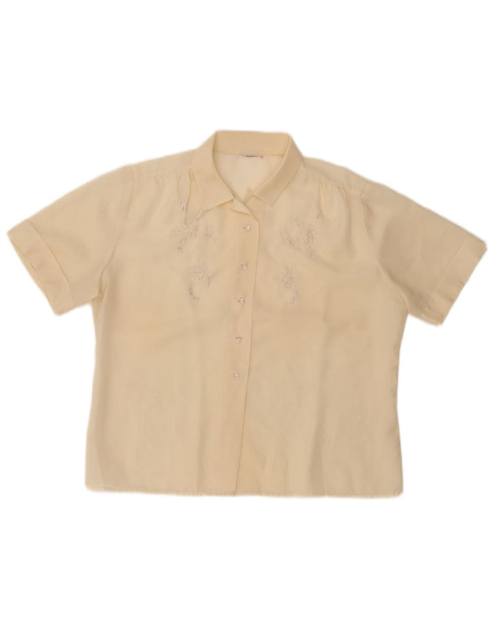 Camicetta a maniche corte da donna VINTAGE UK 14 giallo medio floreale