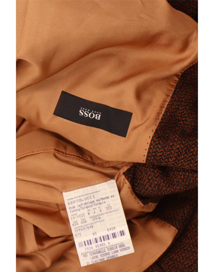 Giacca blazer da uomo a 2 bottoni Hugo Boss EU 56 3XL Marrone a spina di pesce