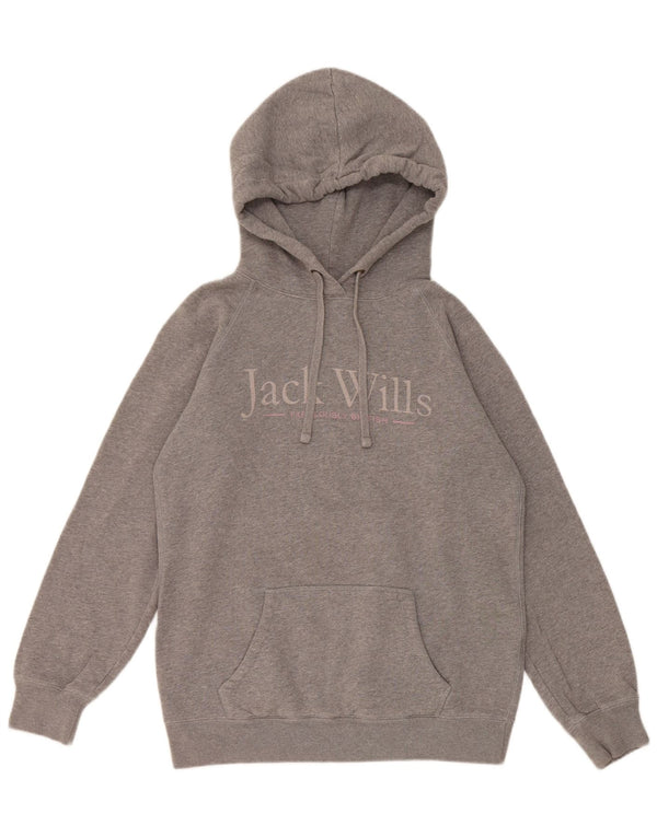 Maglione con cappuccio oversize grafico da donna Jack Wills UK 8 piccolo cotone grigio