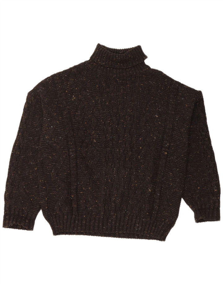 Maglione maglione collo alto da uomo VINTAGE grande acrilico chiazzato nero