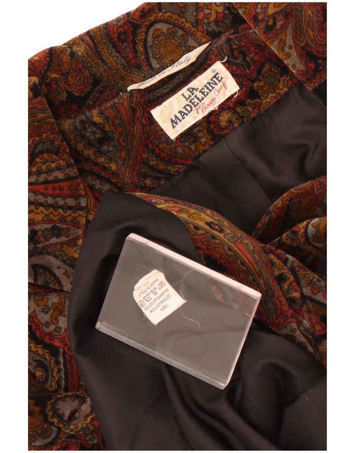 Giacca blazer a 3 bottoni da donna Madeleine UK 10 piccolo cotone Paisley marrone