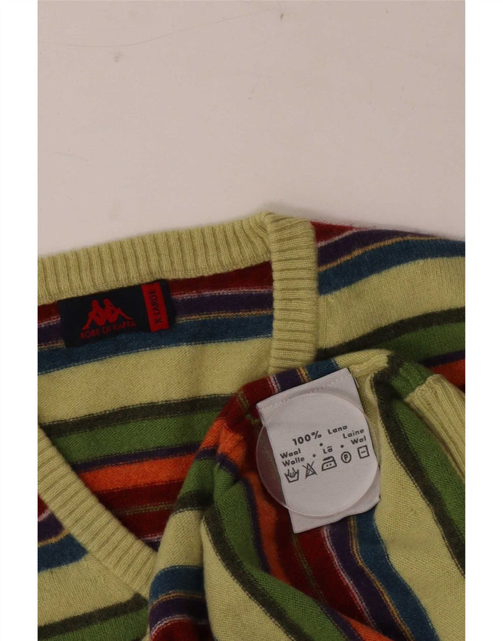 Maglione Kappa da uomo con scollo a V XL in lana a righe multicolore