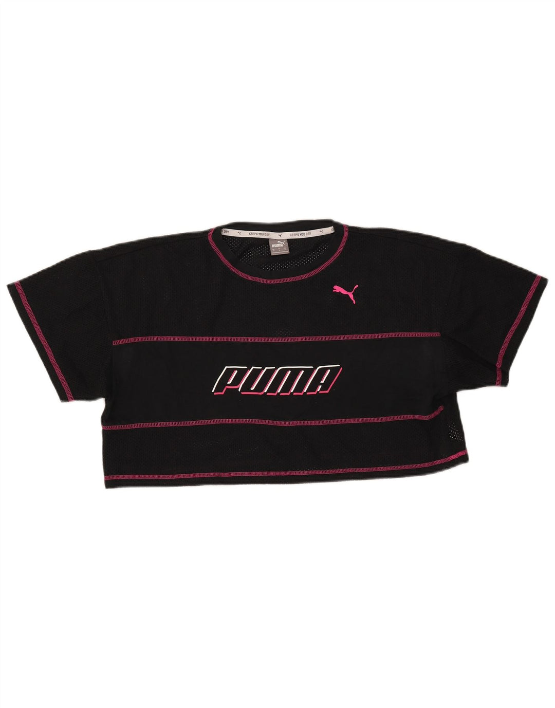 T-shirt corta con grafica PUMA da donna UK 14 Poliestere a righe nere medie