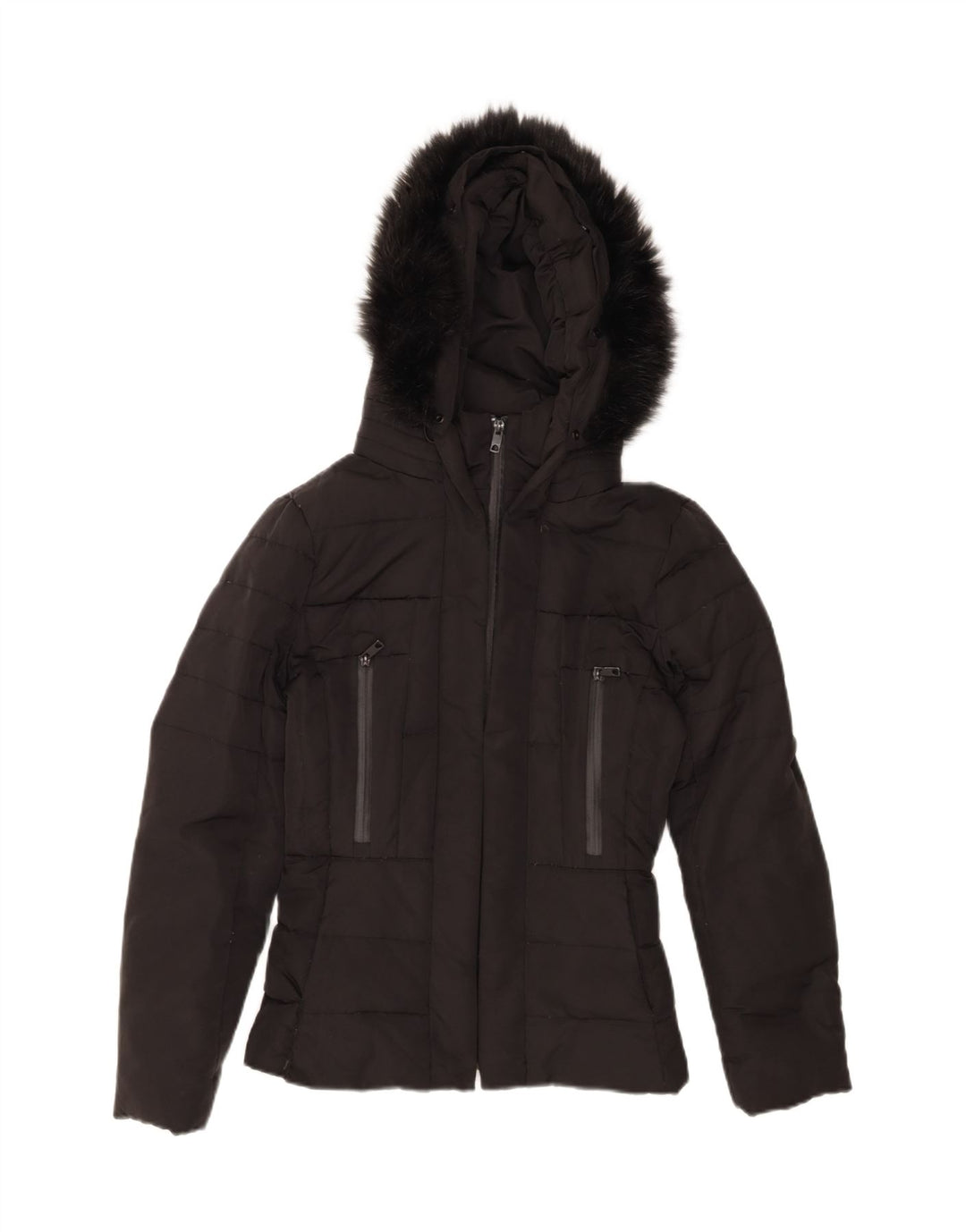 ZARA Womens Hooded Padded Jacket UK 14 Large Black Polyester Vintage Zara and Second-Hand Zara from Messina Hembry 