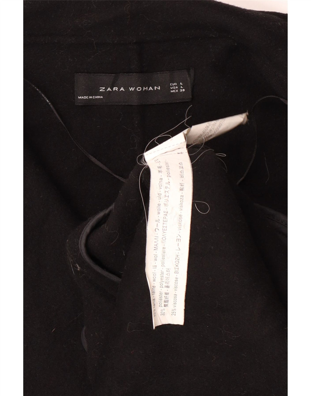 Cappotto ZARA Donna UK 16 Large Nero Lana